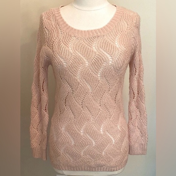 Charlotte Russe Sweaters - Charlotte Russe Soft Peach Long Sleeve Open Knit Ribbed Casual Sweater Size S